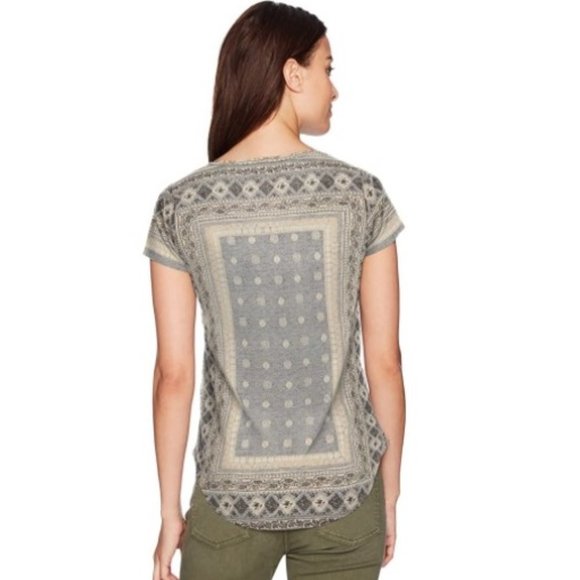 Lucky Brand Short Sleeve Placed Tee - Tan/Blue M - Picture 2 of 8